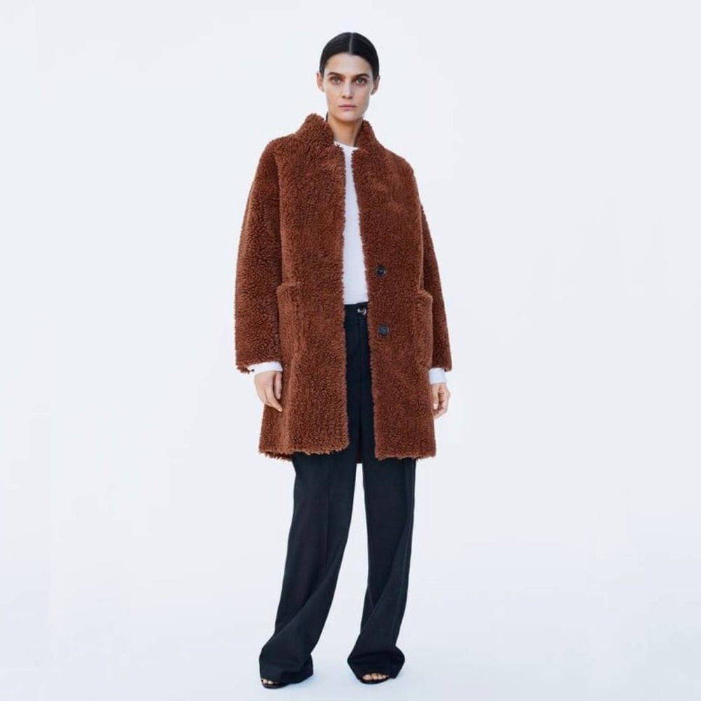ZARA BRANDY DOUBLE SIDED FAUX FUR COAT JACKET size M